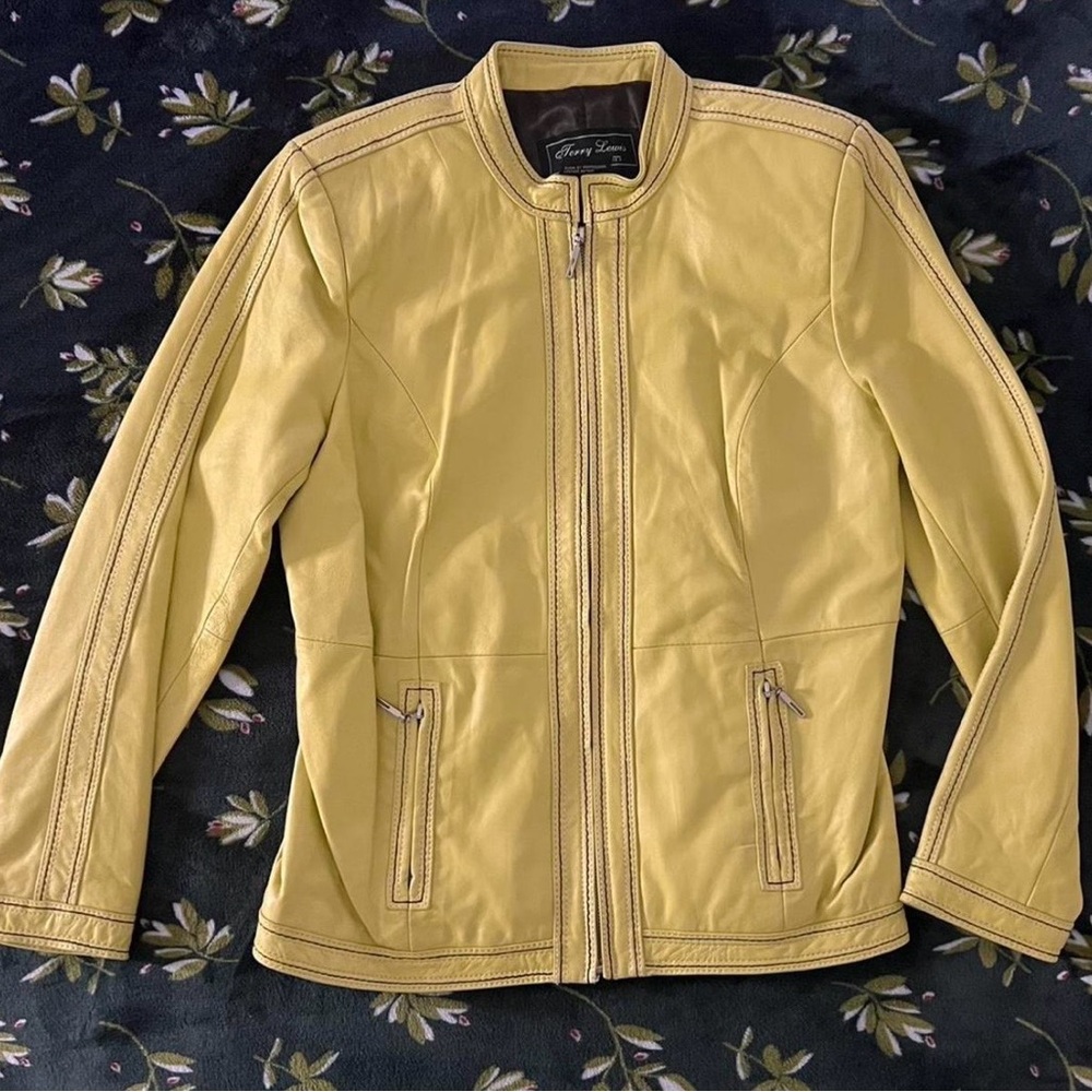 Tommy Lewis Yellow Leather Zip Front Jacket